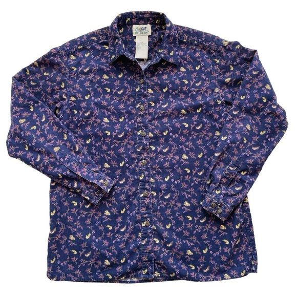 Northern Reflections Purple Flowers Corduroy Button Down Long Sleeve Shirt - Picture 4 of 6